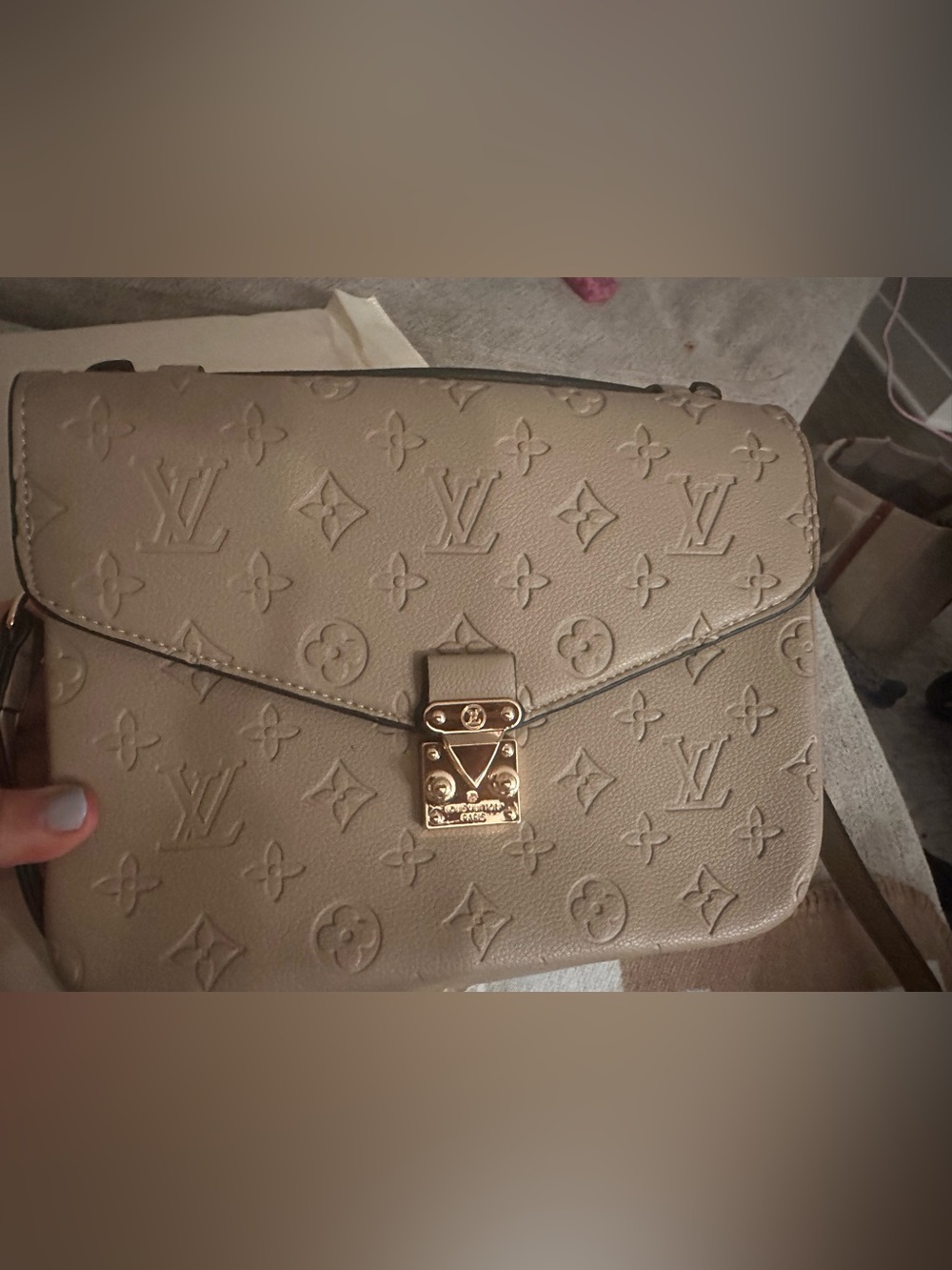 Source Unknown Taupe Monogram Shoulder Bag with Gold Hardware - Picture 3 of 13